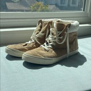 Tan High-Top Sneakers with White Laces